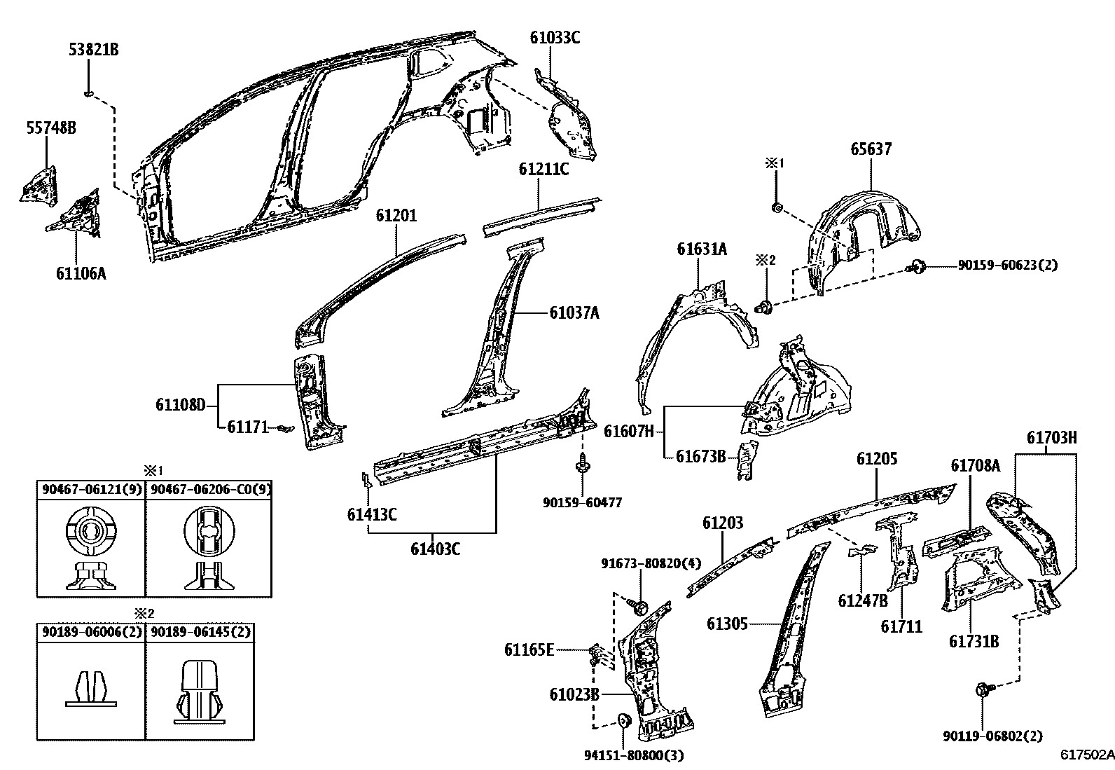 Toyota COROLLA 侧梁 EPC diagram — 617502A