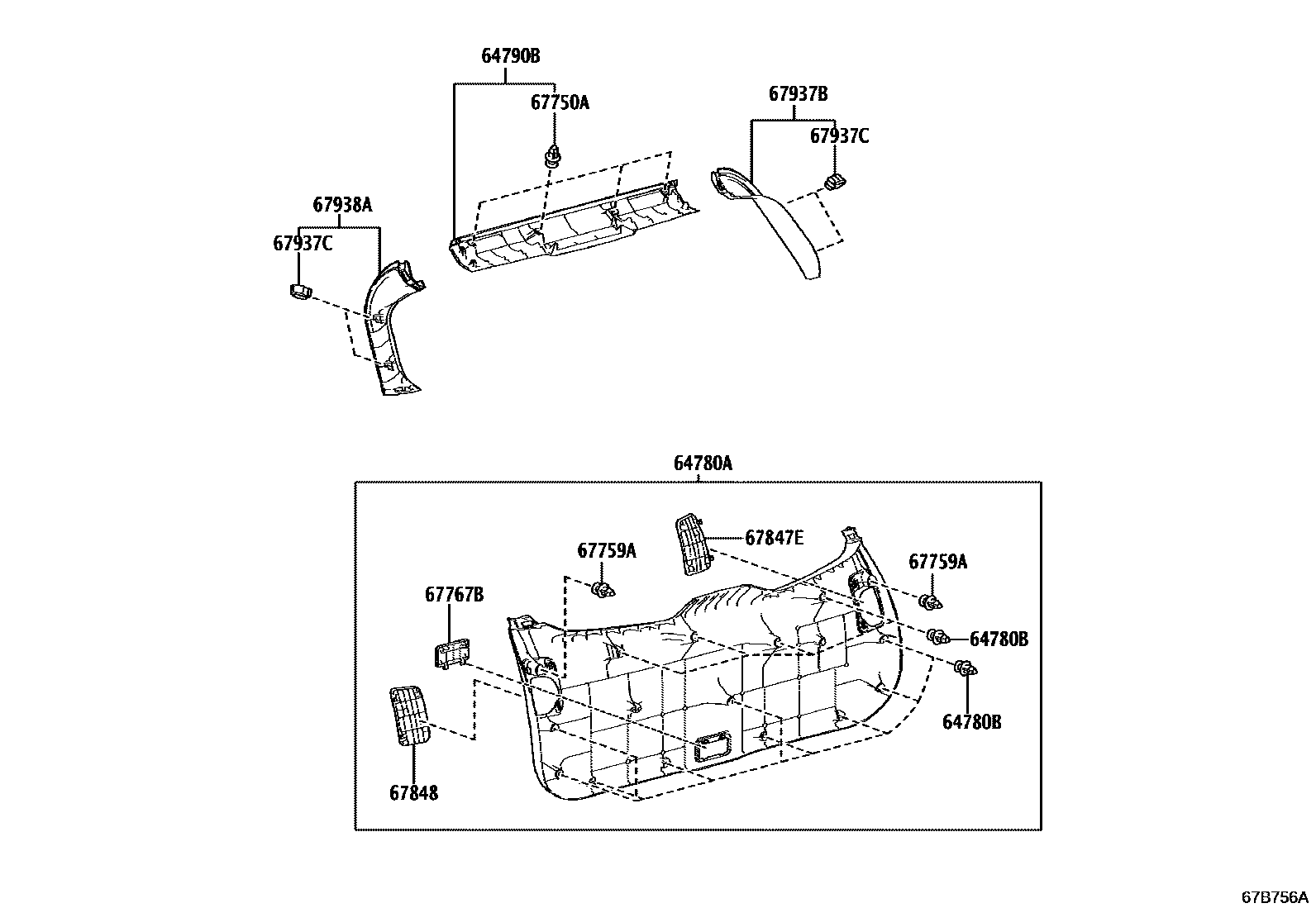 Toyota COROLLA 背门板和背门玻璃 EPC diagram — 67B756A