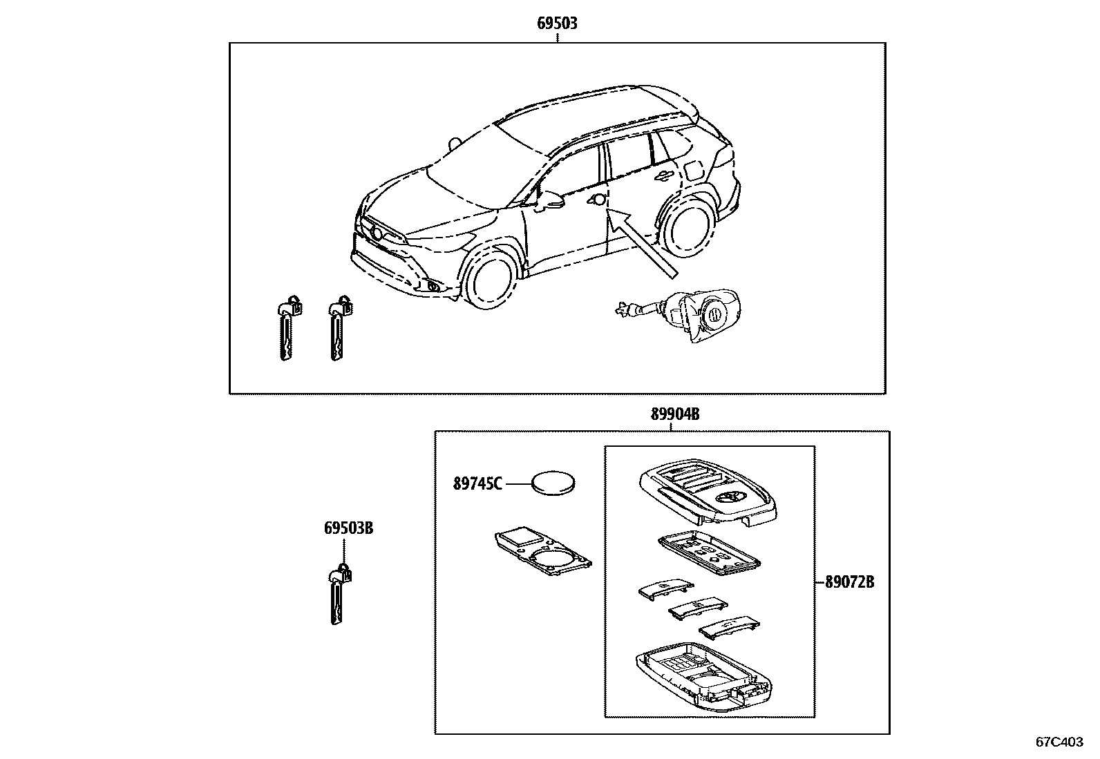 Toyota COROLLA 锁芯组件 EPC diagram — 67C403