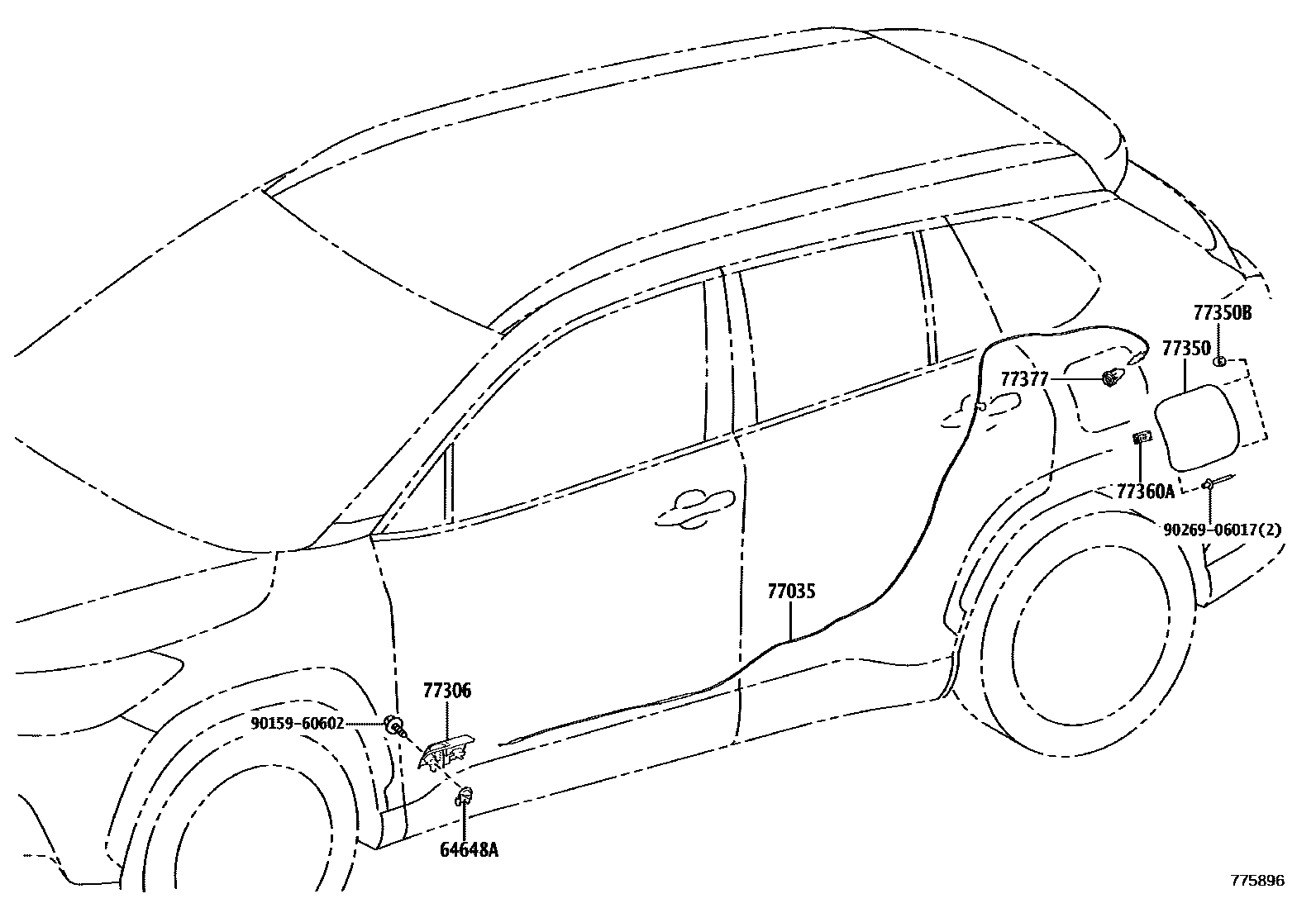 Toyota COROLLA 燃油箱和燃油管 EPC diagram — 775896