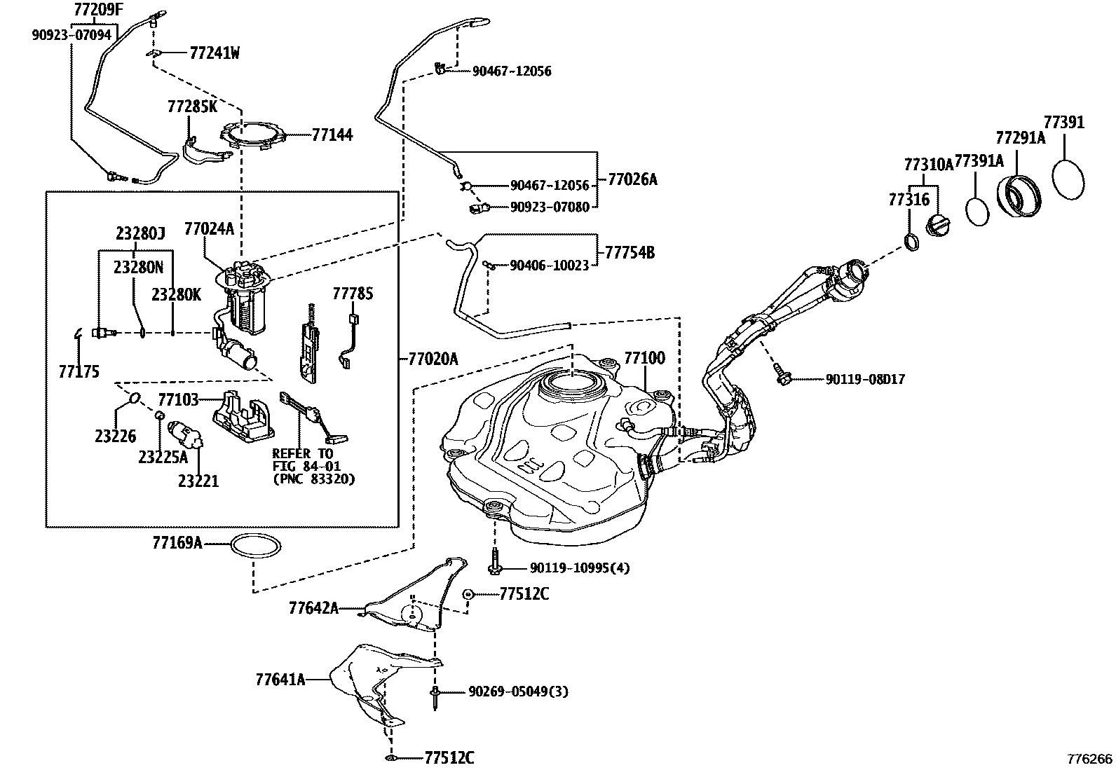 Toyota COROLLA 燃油箱和燃油管 EPC diagram — 776266