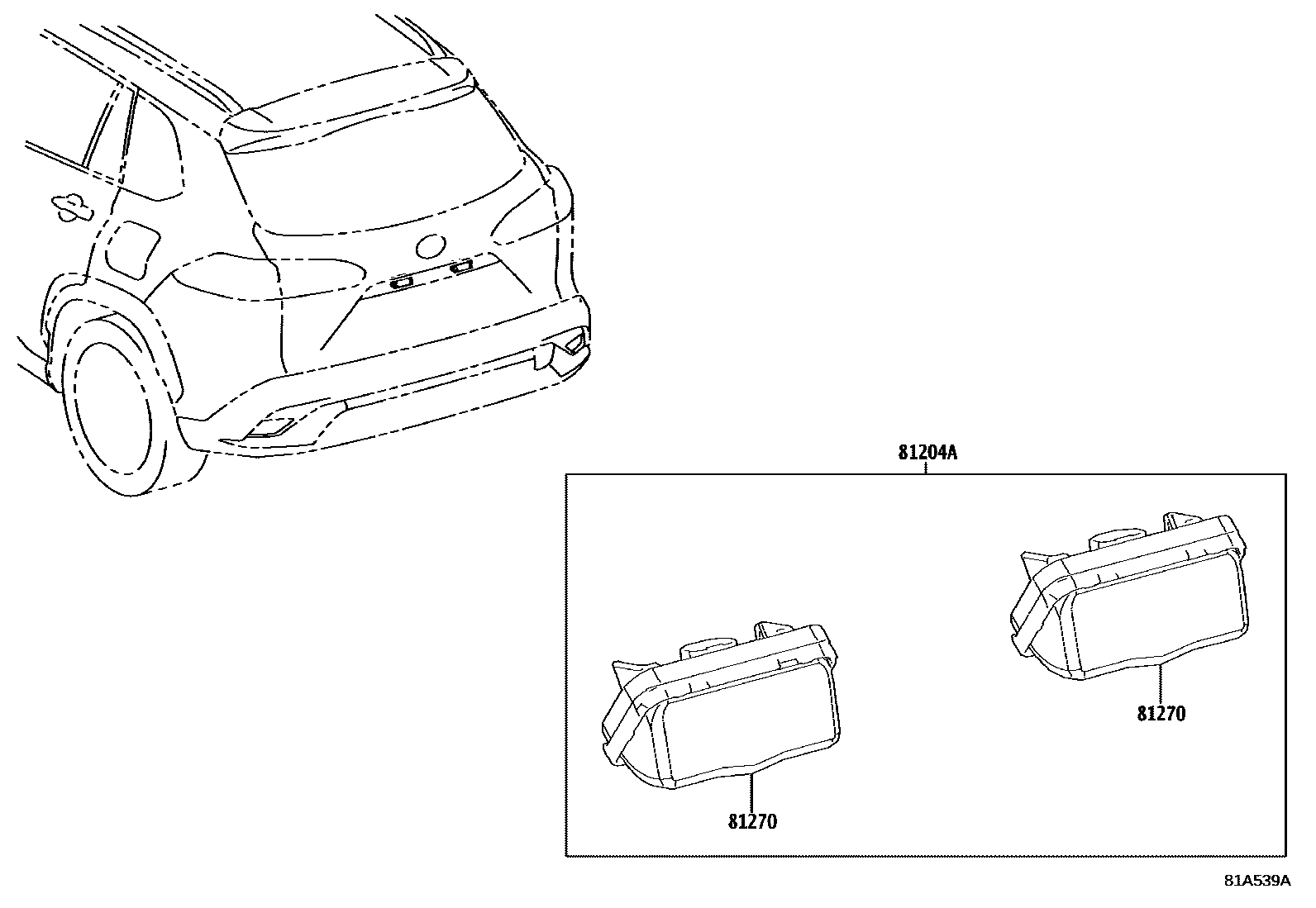 Toyota COROLLA 后牌照灯 EPC diagram — 81A539A