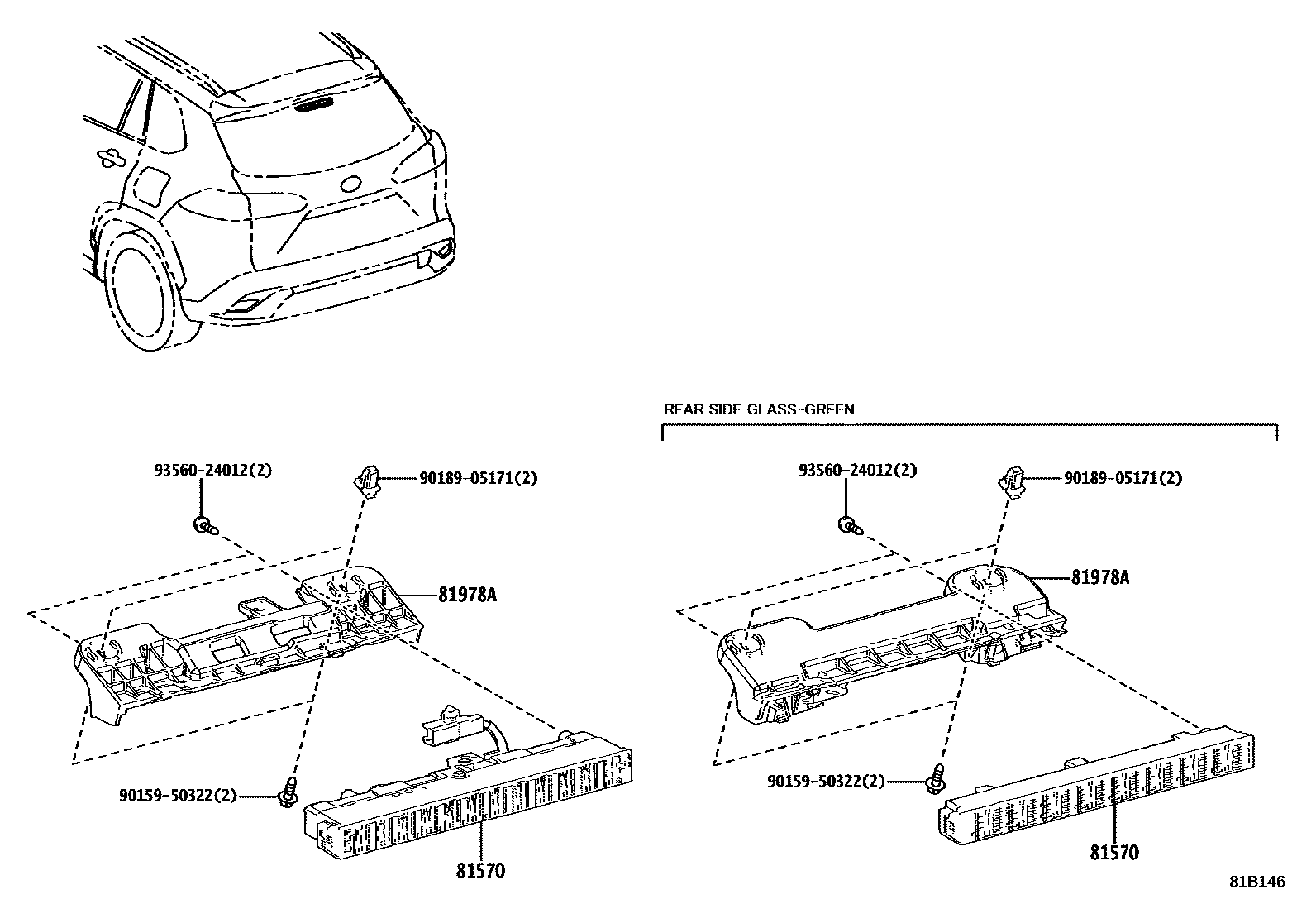 Toyota COROLLA 高位刹车灯 EPC diagram — 81B146