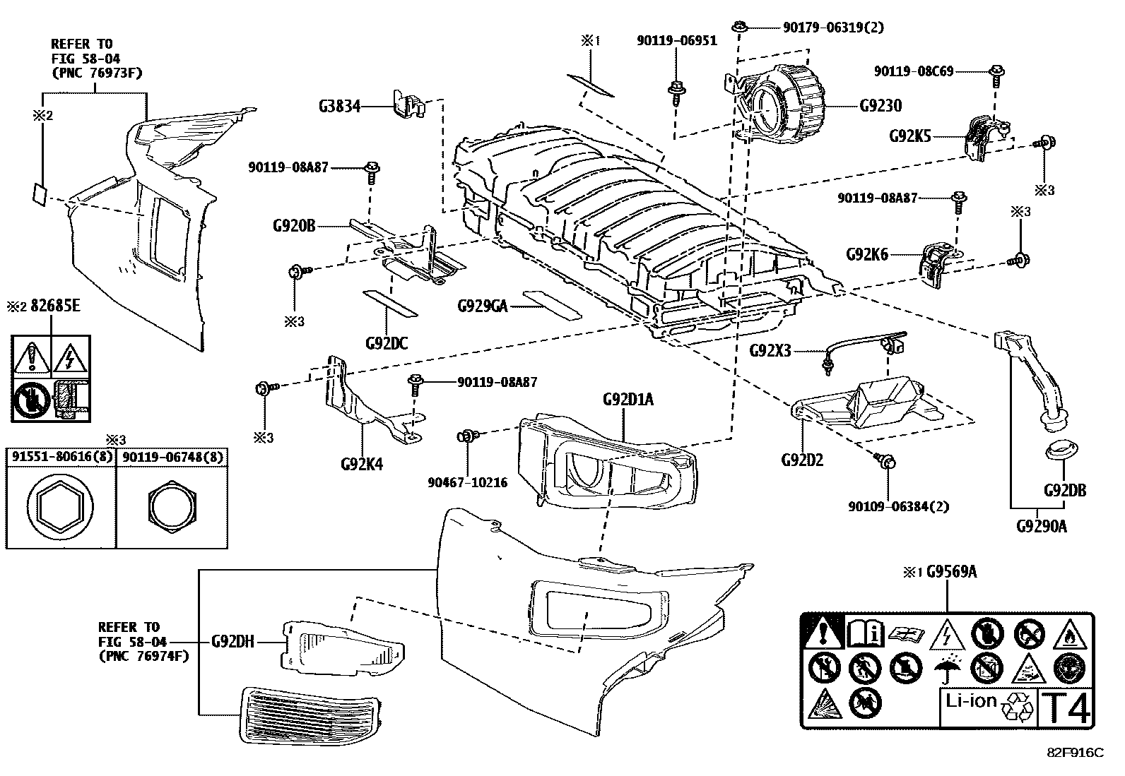Toyota COROLLA 蓄电池和蓄电池电缆 EPC diagram — 82F916C