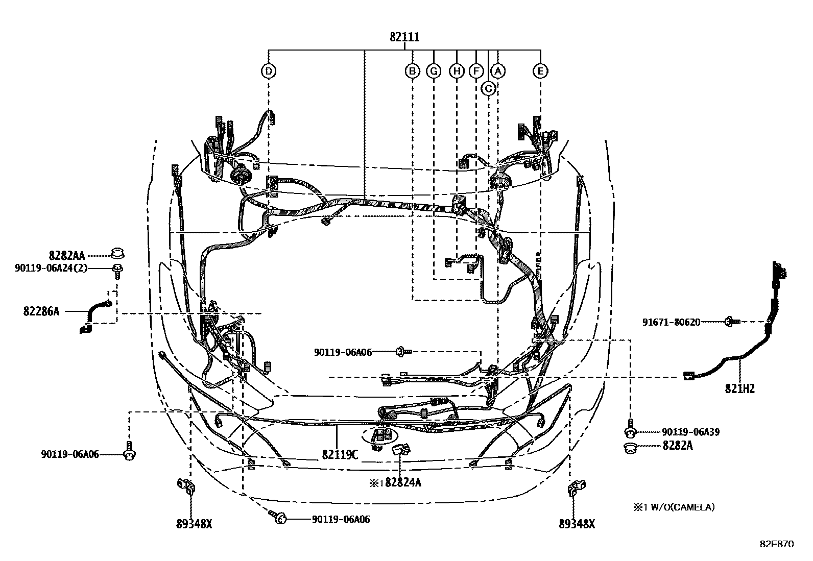 Toyota COROLLA 线束和卡夹 EPC diagram — 82F870