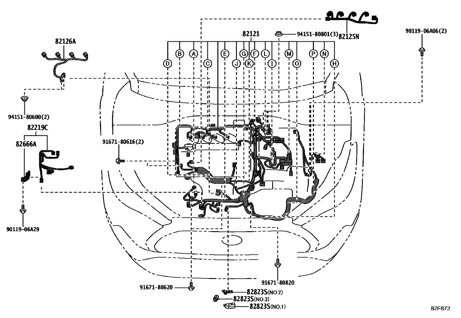 Toyota COROLLA 线束和卡夹 EPC diagram — 82F872