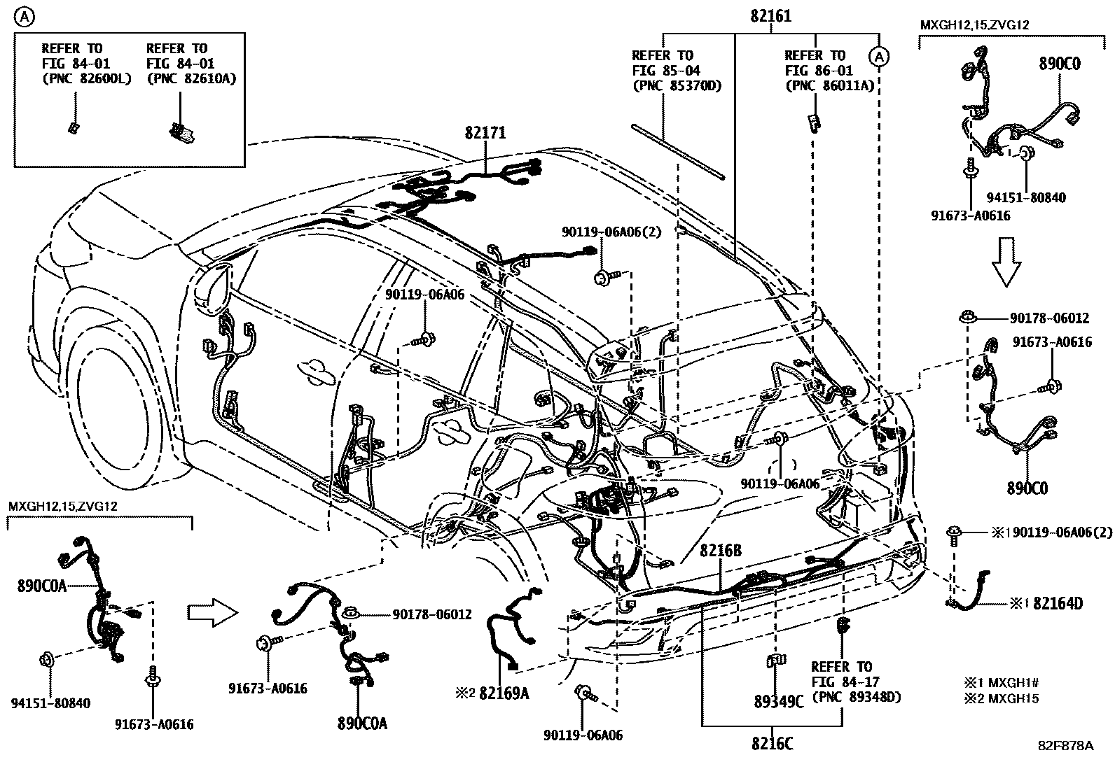 Toyota COROLLA 线束和卡夹 EPC diagram — 82F878D