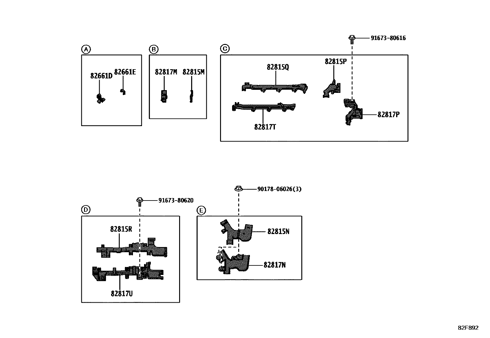 Toyota COROLLA 线束和卡夹 EPC diagram — 82F892