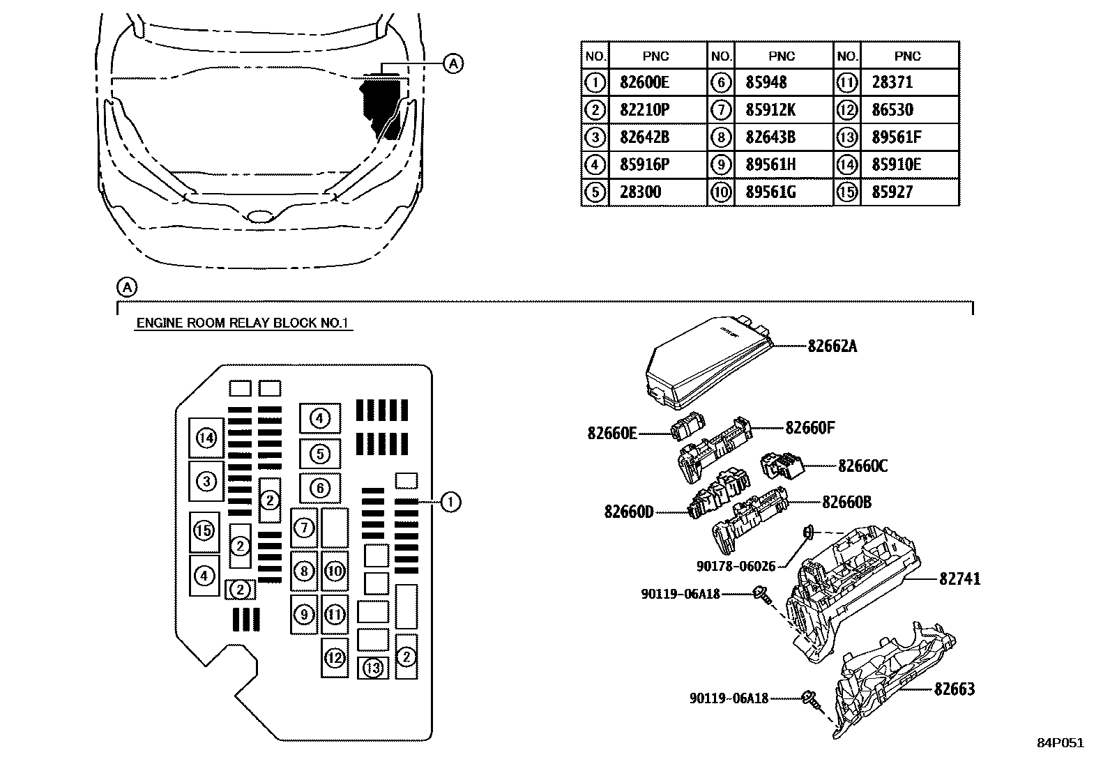 Toyota COROLLA 开关和继电器和ECU EPC diagram — 84P051