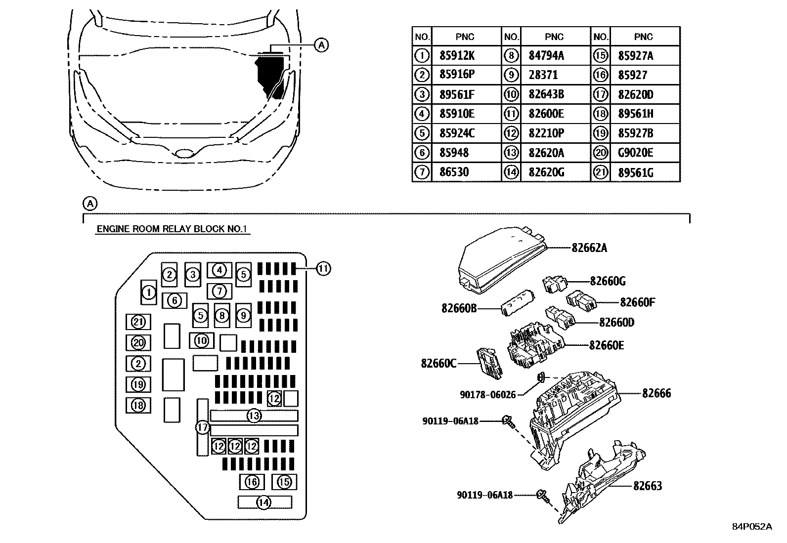 Toyota COROLLA 开关和继电器和ECU EPC diagram — 84P052B