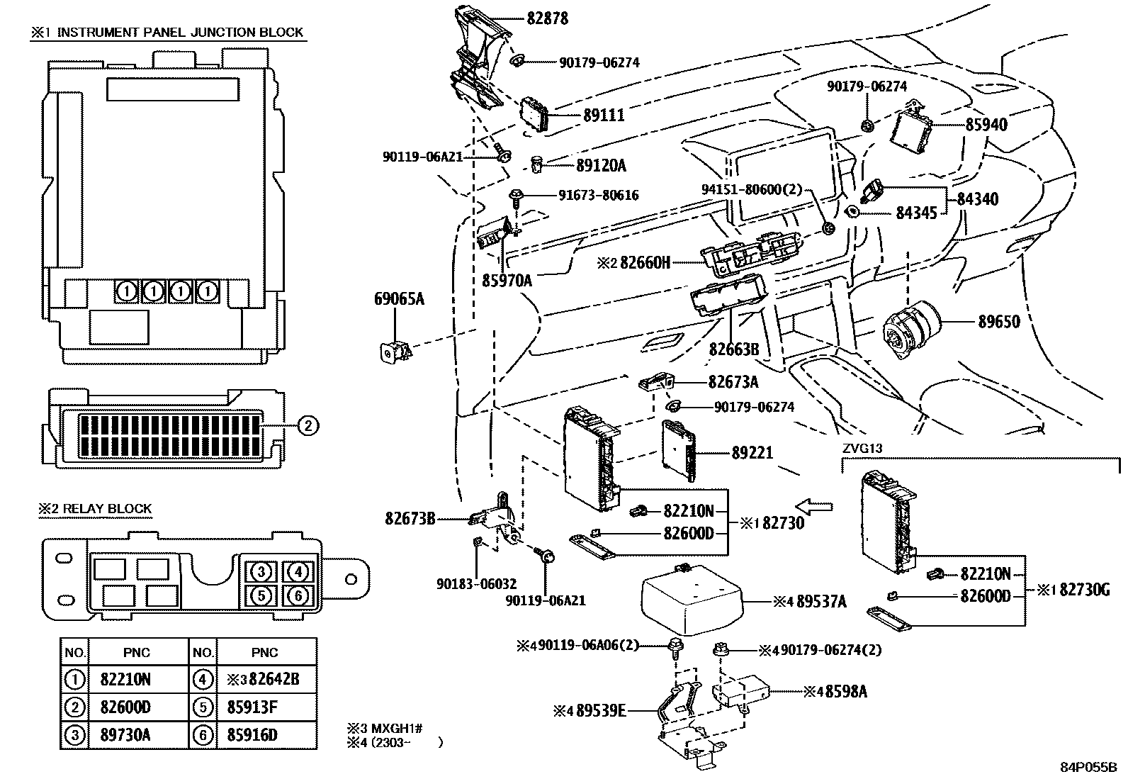 Toyota COROLLA 开关和继电器和ECU EPC diagram — 84P055B