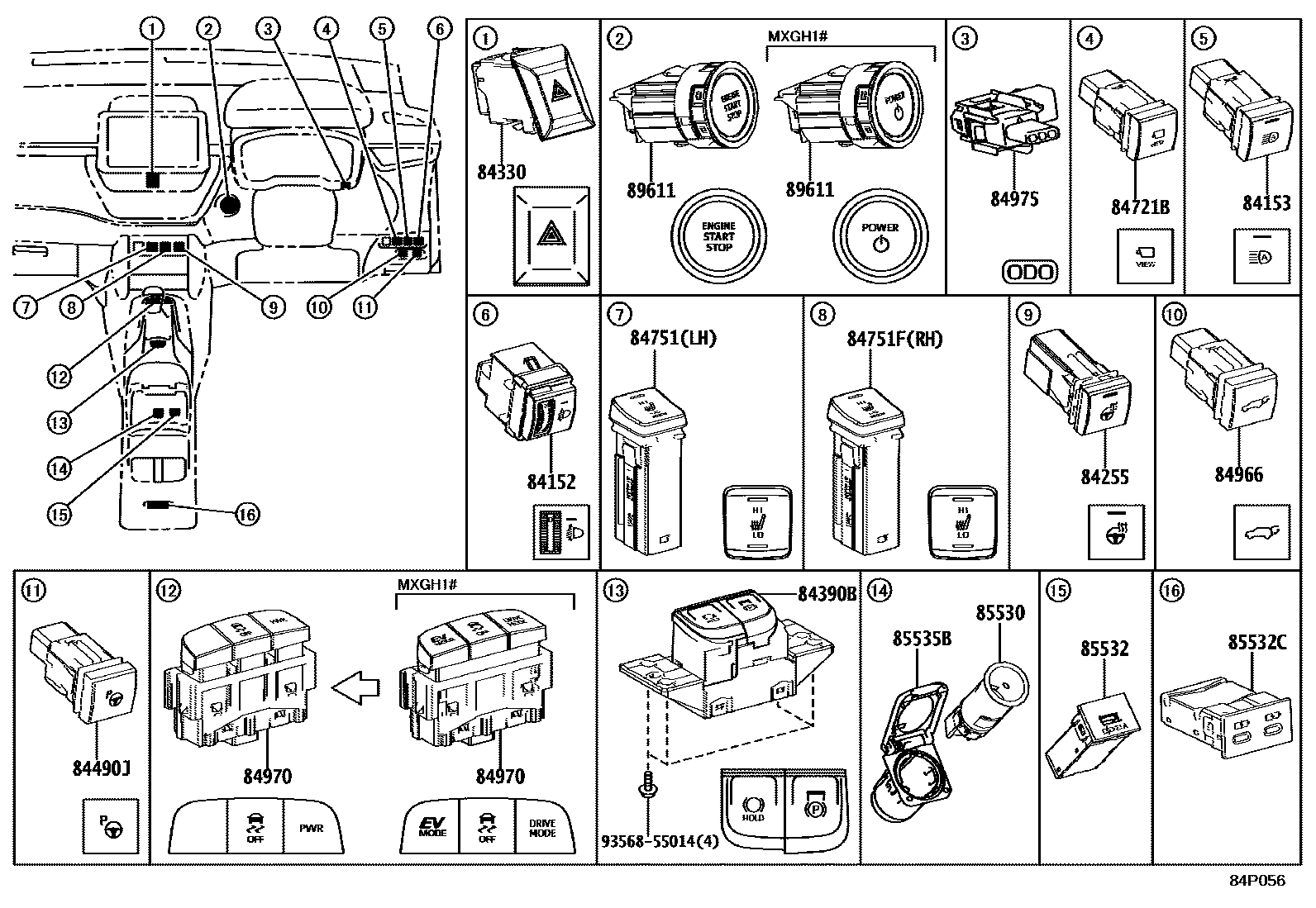 Toyota COROLLA 开关和继电器和ECU EPC diagram — 84P056
