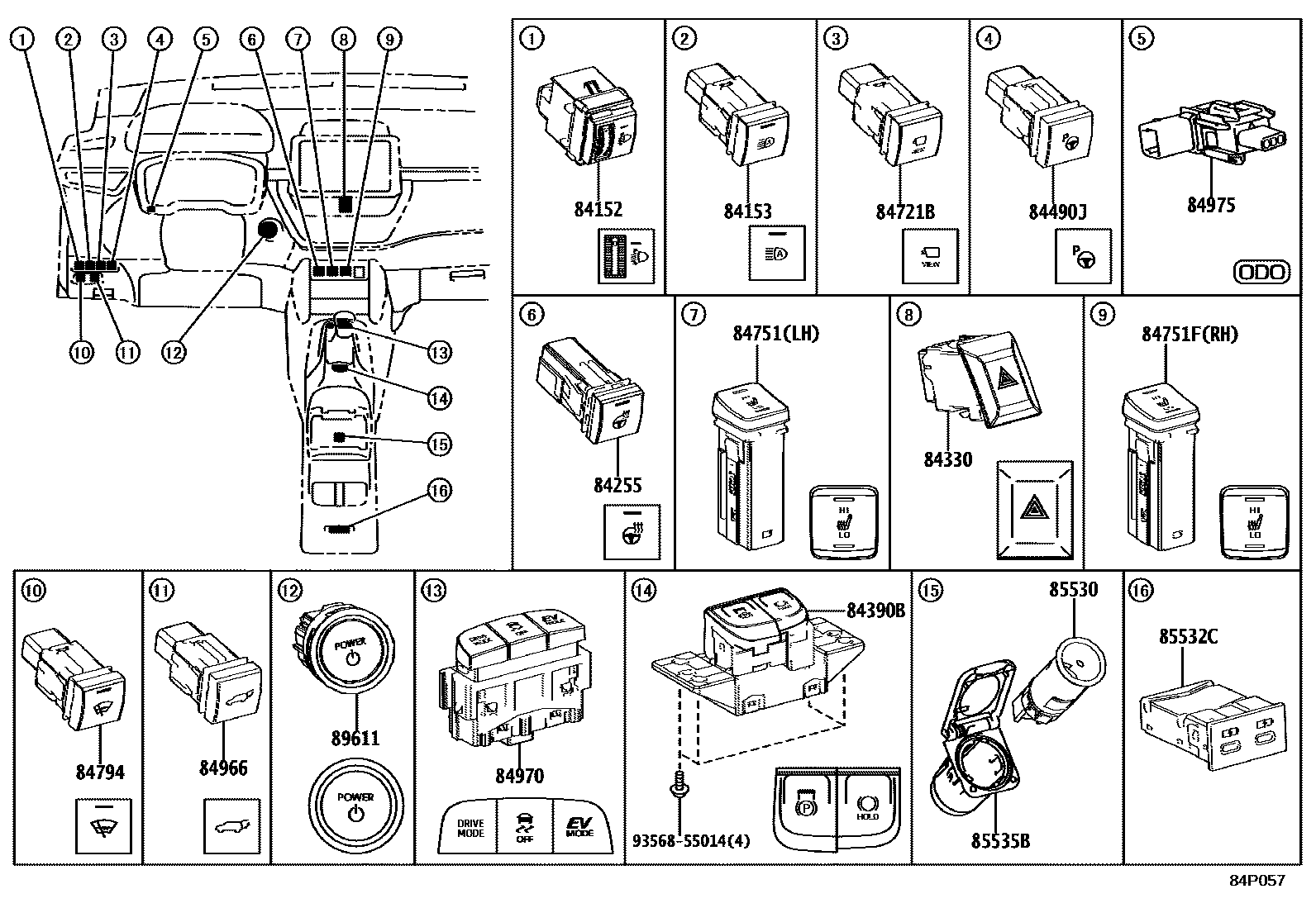 Toyota COROLLA 开关和继电器和ECU EPC diagram — 84P057