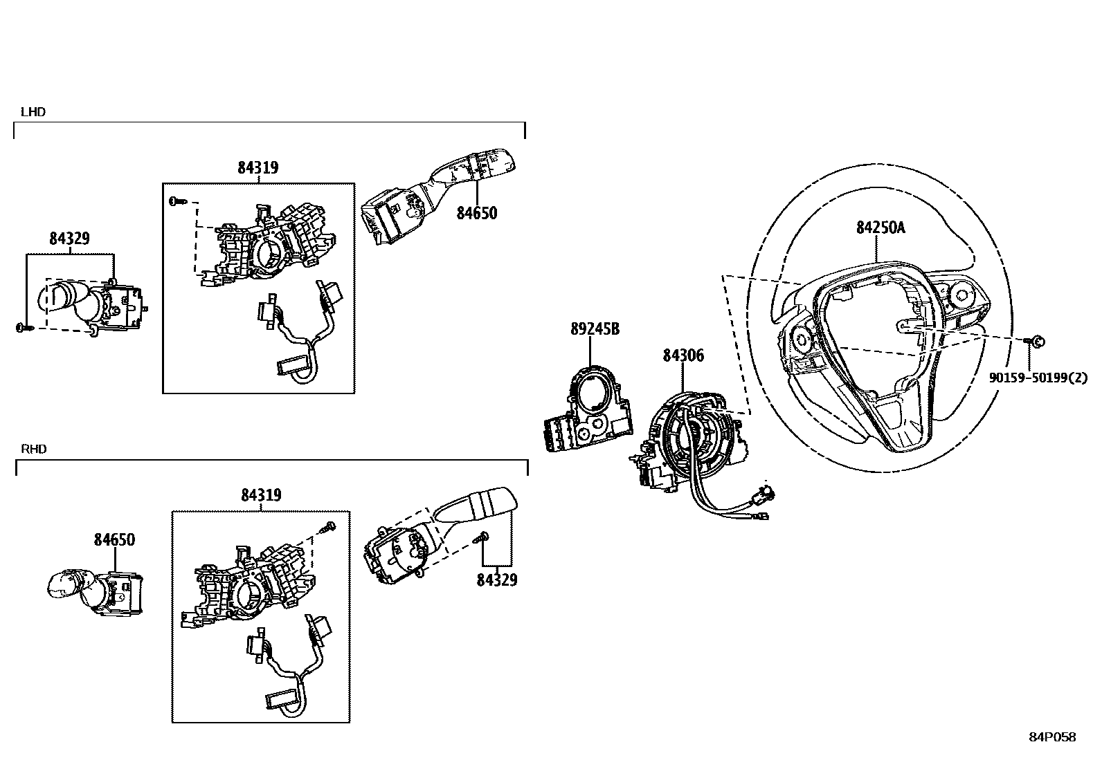 Toyota COROLLA 开关和继电器和ECU EPC diagram — 84P058