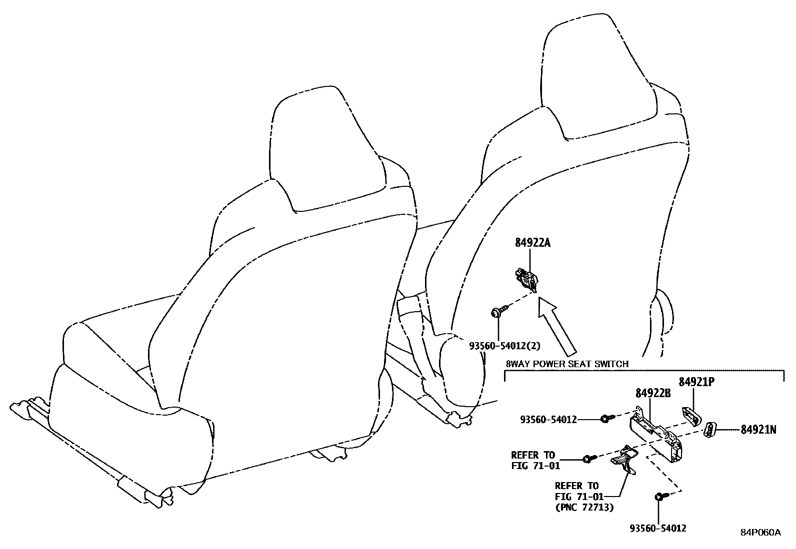 Toyota COROLLA 开关和继电器和ECU EPC diagram — 84P060A