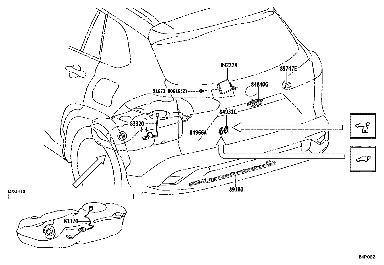 Toyota COROLLA 开关和继电器和ECU EPC diagram — 84P062