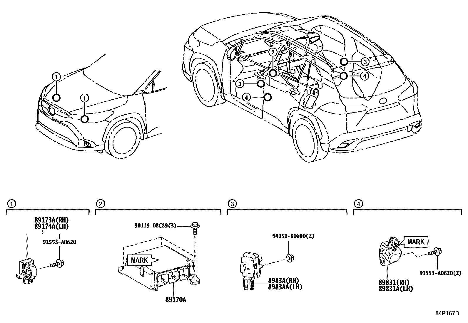 Toyota COROLLA 空气囊 EPC diagram — 84P167B