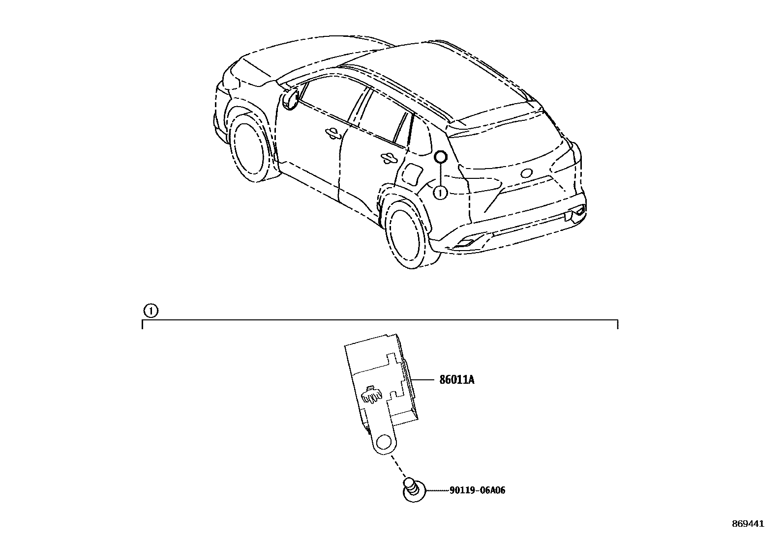 Toyota COROLLA 收音机、放大器和冷凝器 EPC diagram — 869441