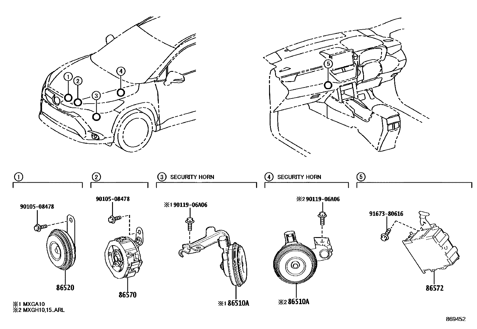 Toyota COROLLA 喇叭 EPC diagram — 869452