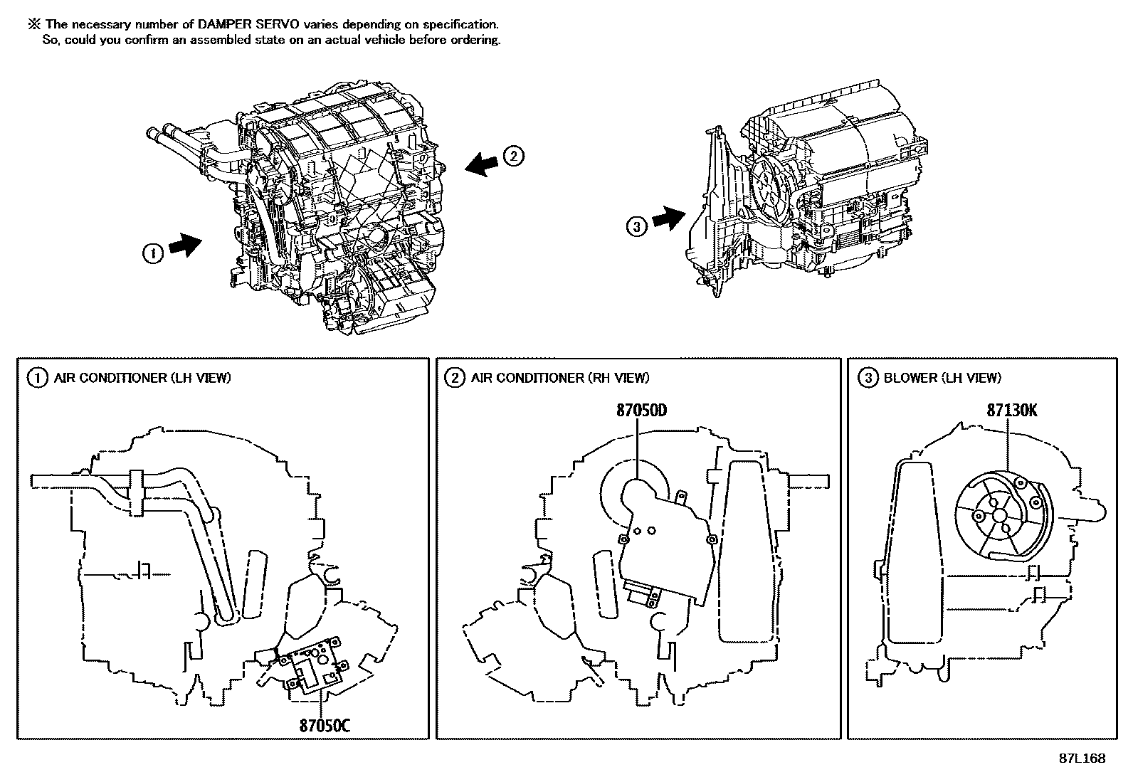 Toyota COROLLA 暖风和空调系统 - 冷却器组件 EPC diagram — 87L168