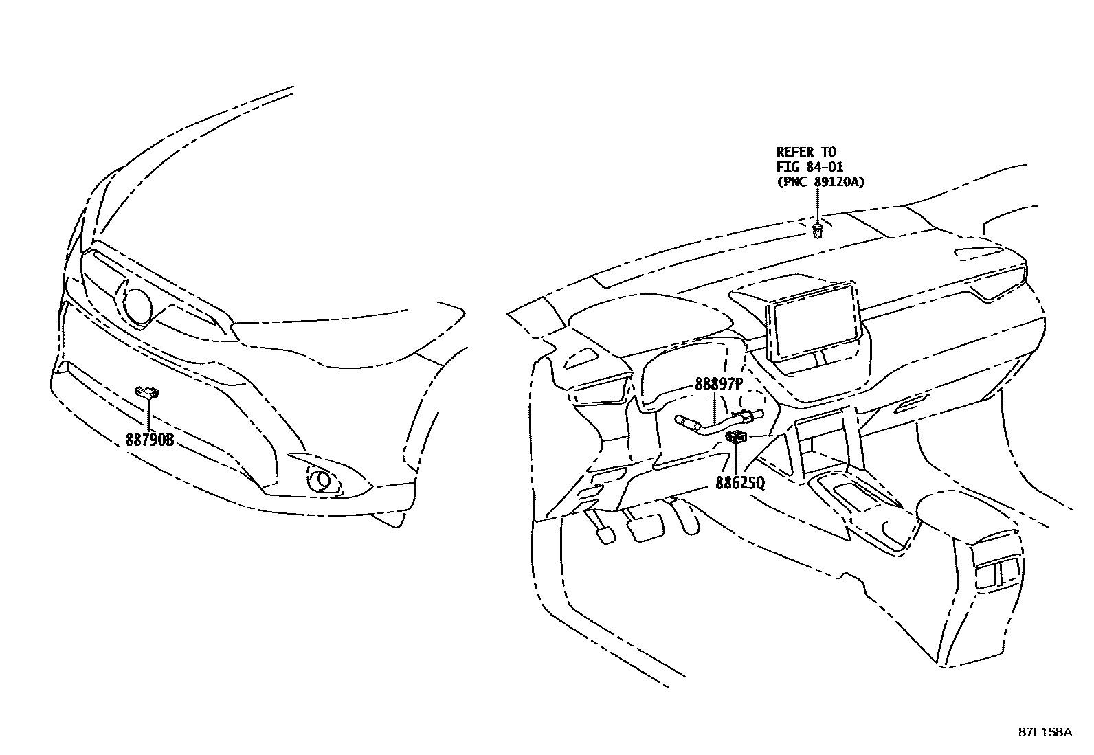 Toyota COROLLA 暖风和空调系统 - 控制器和风管 EPC diagram — 87L158A