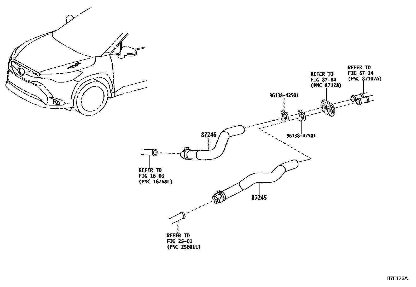 Toyota COROLLA 暖风和空调系统 - 水管 EPC diagram — 87L126A
