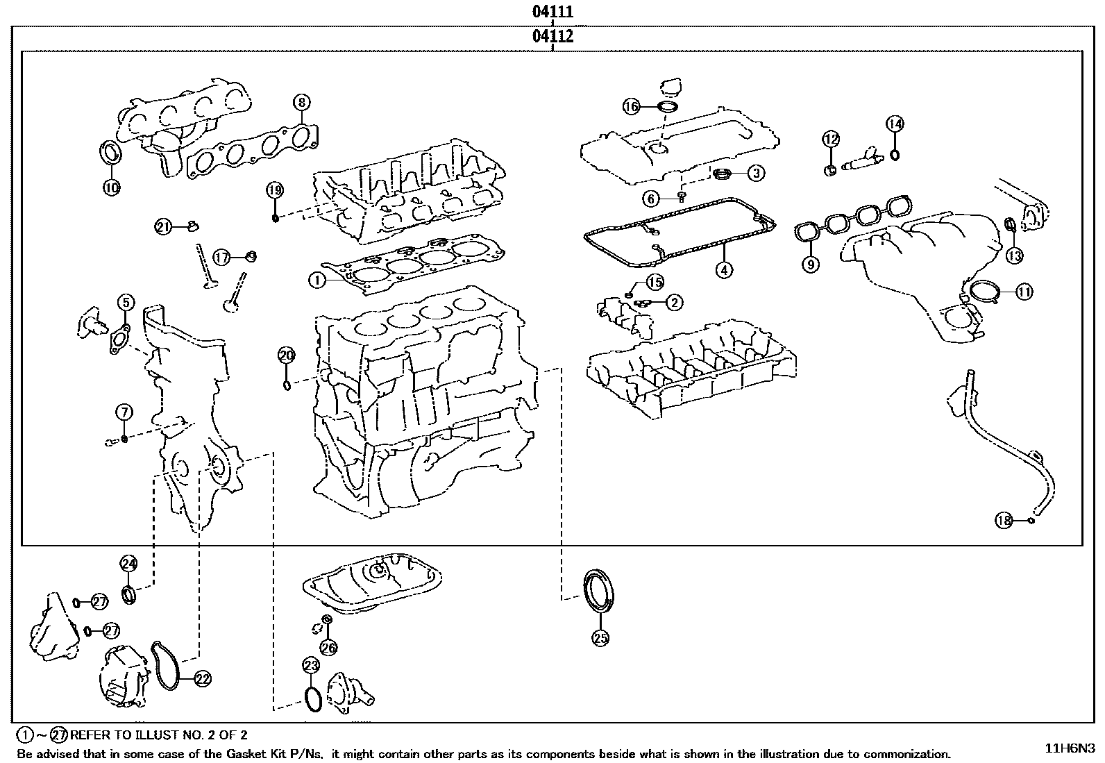 Toyota COROLLA Engine Overhaul Gasket Kit EPC diagram — 11H6N3