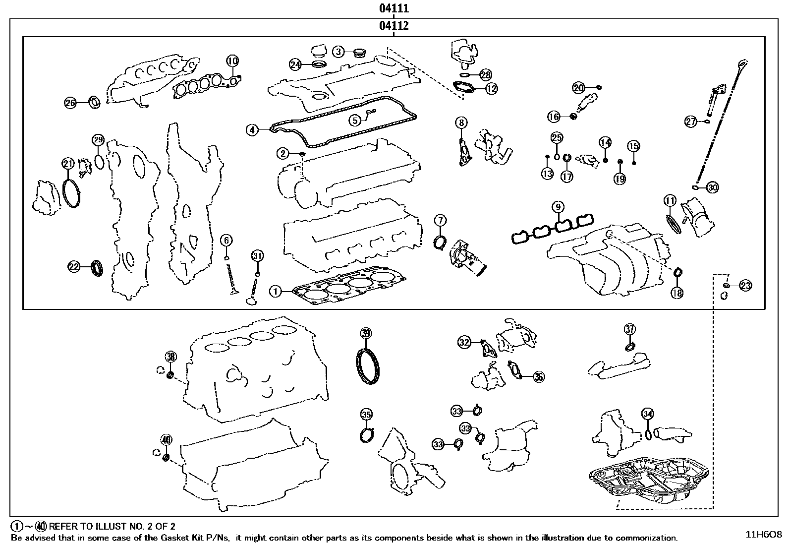 Toyota COROLLA Engine Overhaul Gasket Kit EPC diagram — 11H6O8