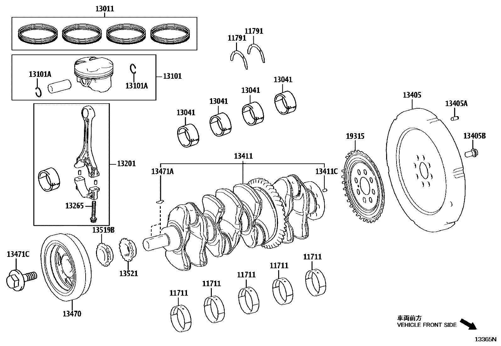 Toyota COROLLA Crankshaft & Piston EPC diagram — 13365N