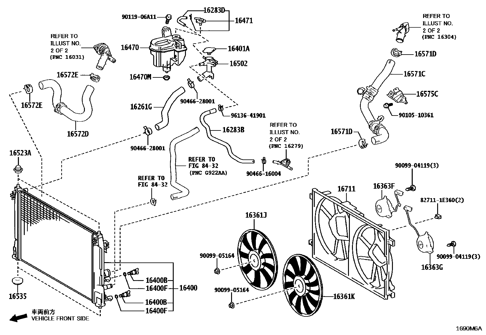Toyota COROLLA RADIATOR & WATER OUTLET EPC diagram — 1690M6A