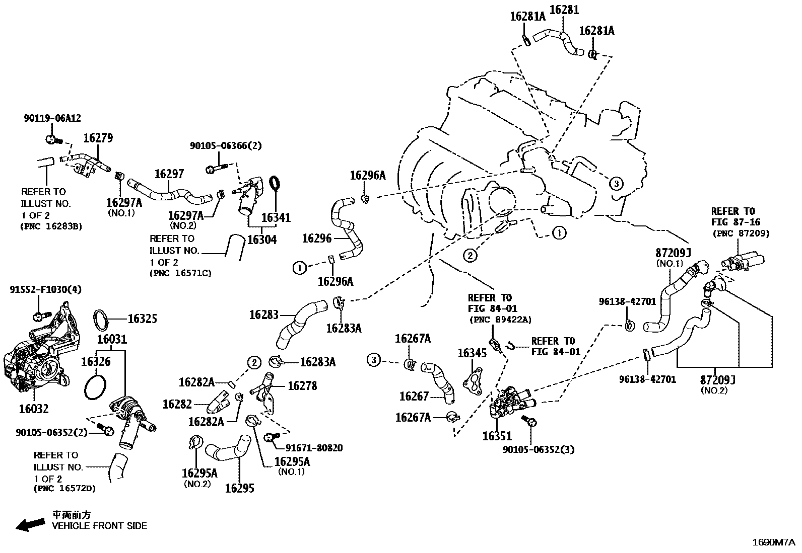 Toyota COROLLA RADIATOR & WATER OUTLET EPC diagram — 1690M7A