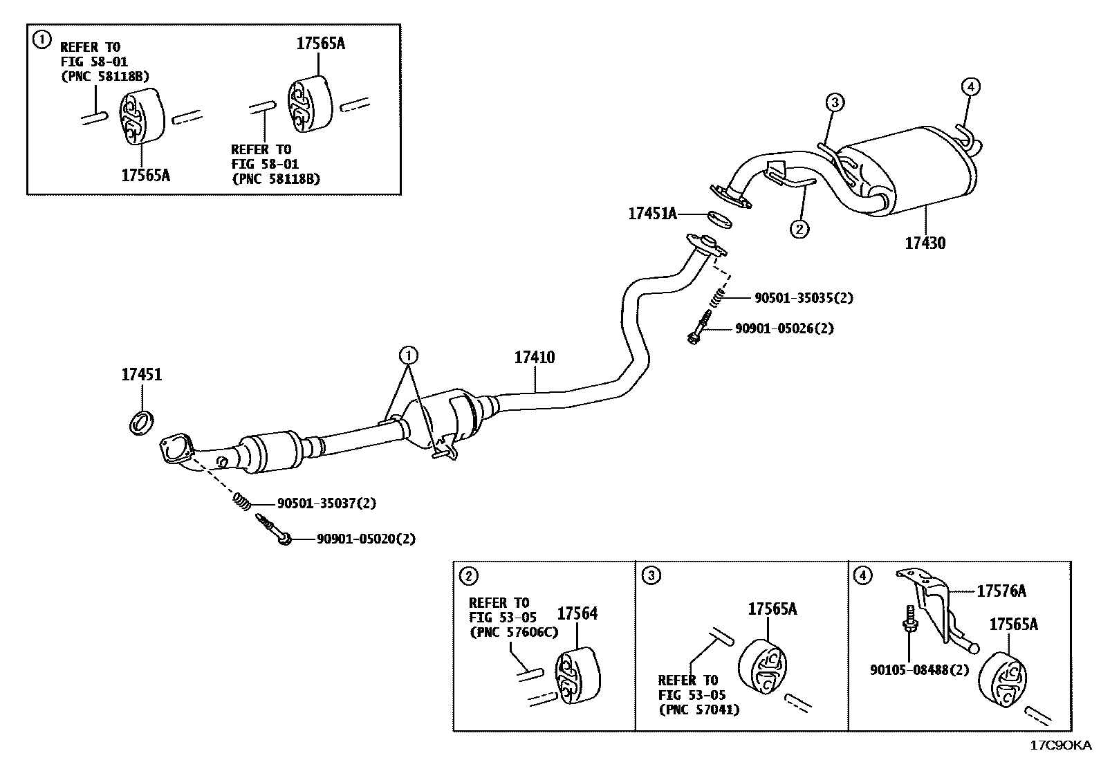 Toyota COROLLA Exhaust Pipe EPC diagram — 17C9OKA