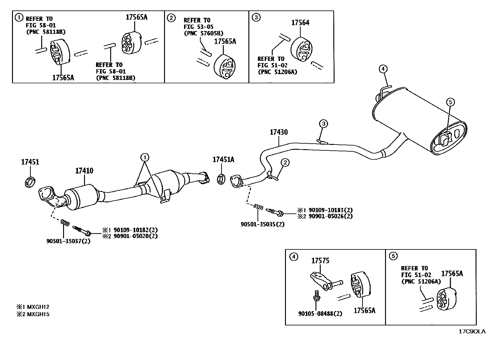 Toyota COROLLA Exhaust Pipe EPC diagram — 17C9OLA