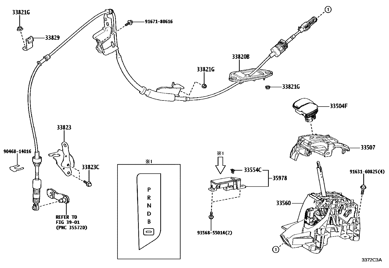 Toyota COROLLA Shift Lever & Retainer EPC diagram — 3372C3A