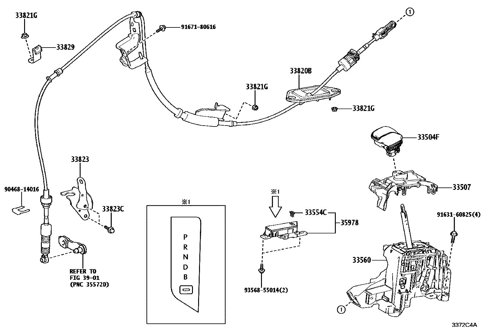 Toyota COROLLA Shift Lever & Retainer EPC diagram — 3372C4A