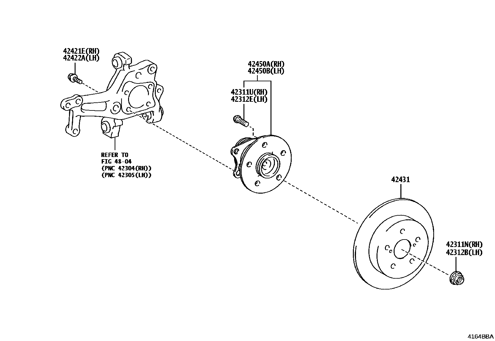 Toyota COROLLA 后桥半轴和后桥轮毂 EPC diagram — 4164BBA