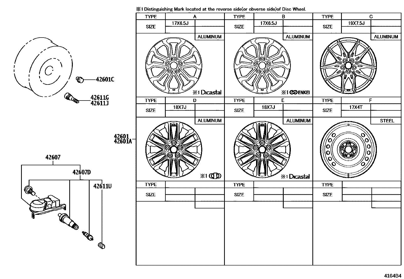 Toyota COROLLA 车轮和车轮盖 EPC diagram — 4164B4