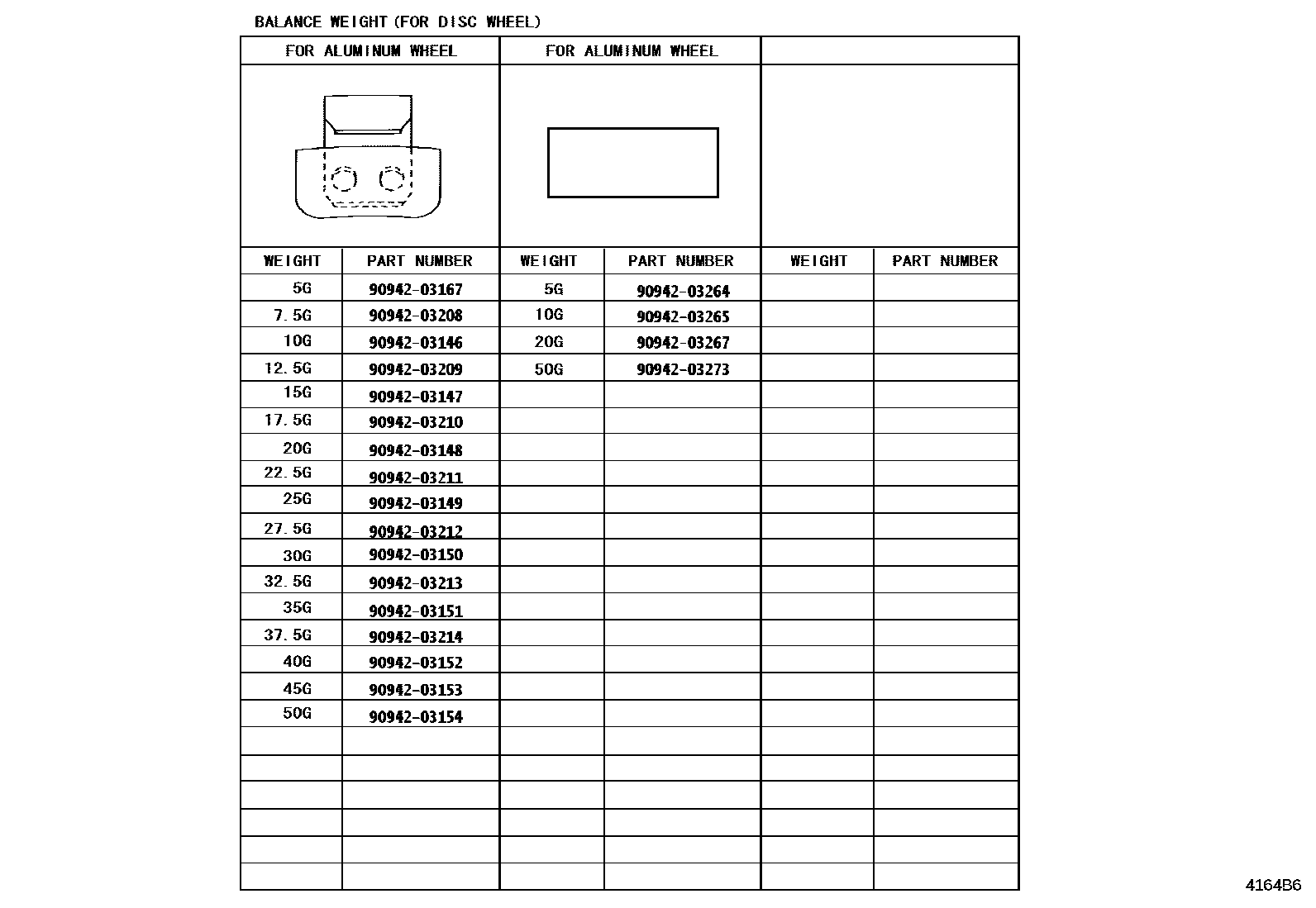 Toyota COROLLA 车轮和车轮盖 EPC diagram — 4164B6