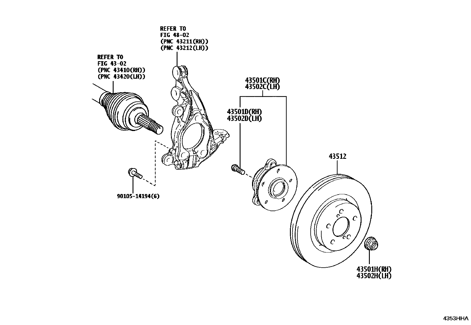 Toyota COROLLA Front Axle Hub EPC diagram — 4353HHA