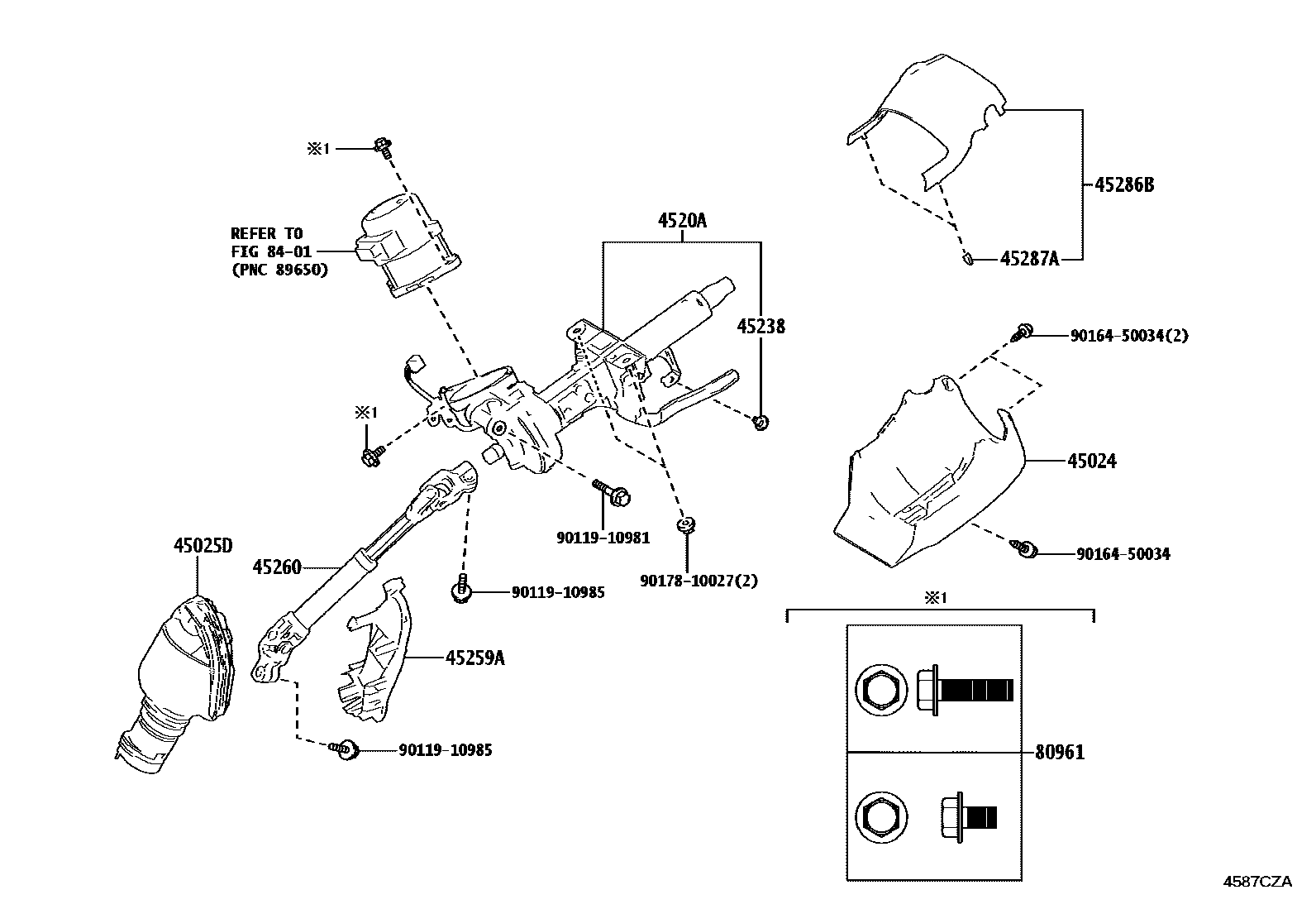 Toyota COROLLA Steering Column & Shaft EPC diagram — 4587CZA