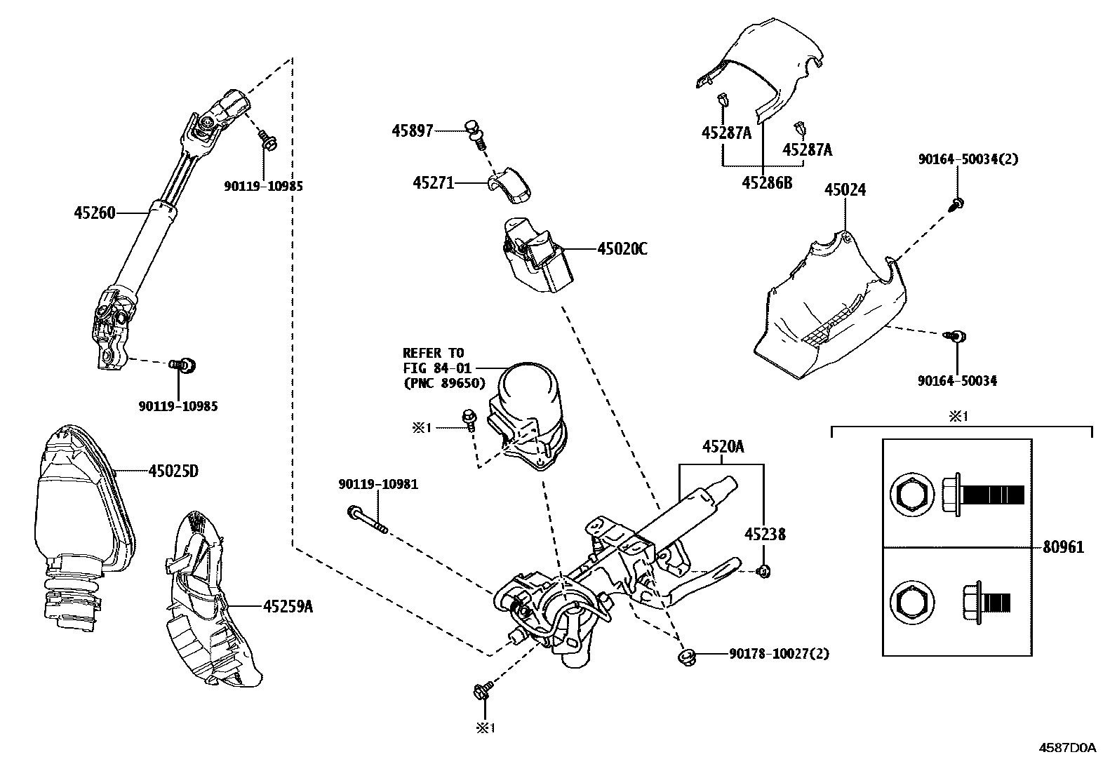 Toyota COROLLA Steering Column & Shaft EPC diagram — 4587D0A