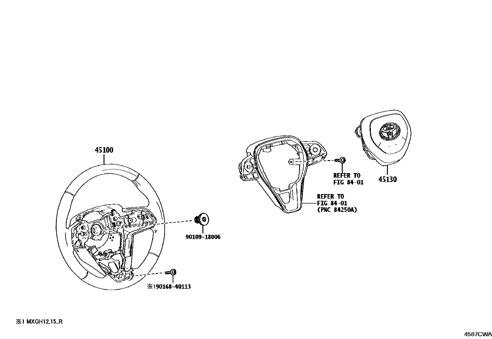 Toyota COROLLA Steering Wheel EPC diagram — 4587CWA