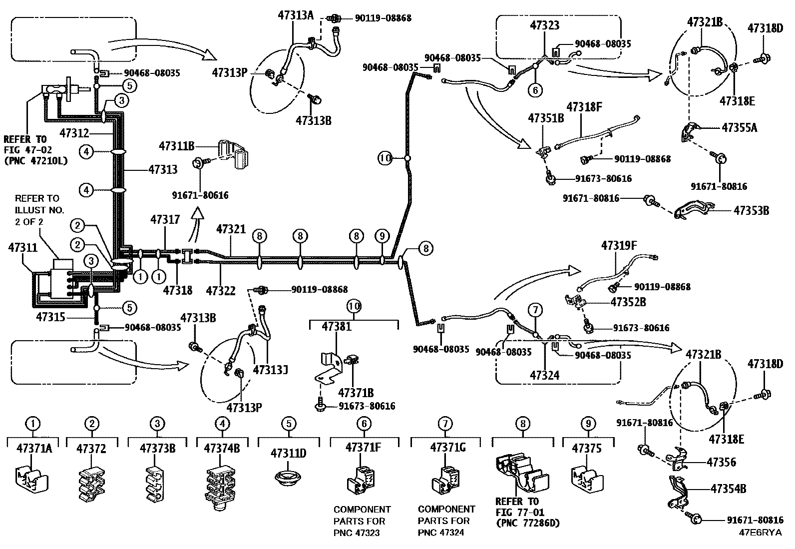 Toyota COROLLA 制动配管和卡箍 EPC diagram — 47E6RYA