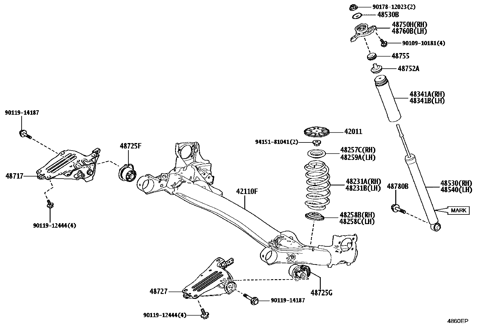 Toyota COROLLA Rear Spring & Shock Absorber EPC diagram — 4860EP