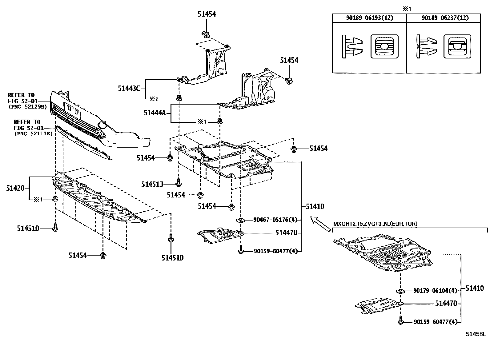 Toyota COROLLA 悬架横梁和发动机底罩 EPC diagram — 51458L