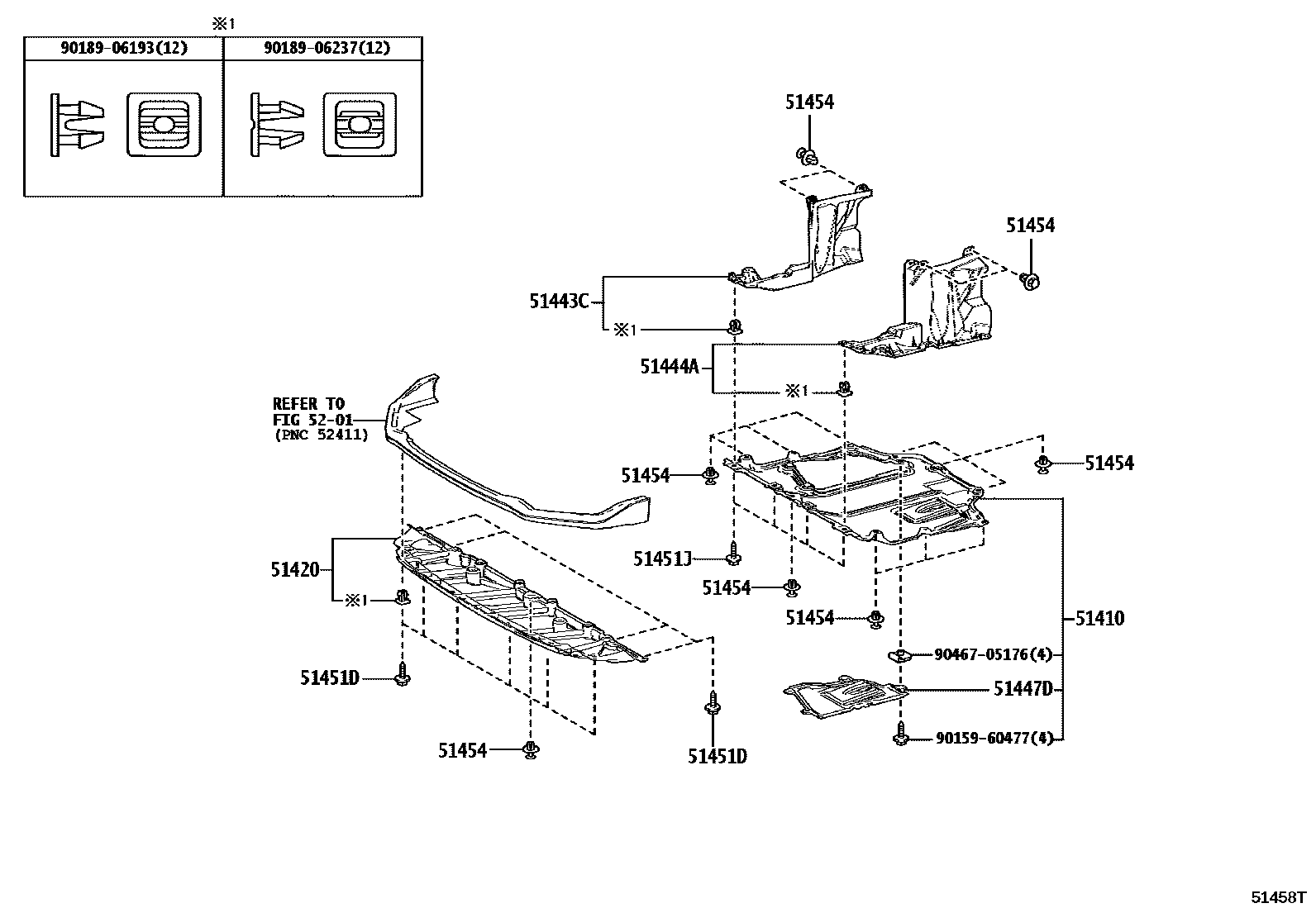 Toyota COROLLA 悬架横梁和发动机底罩 EPC diagram — 51458T