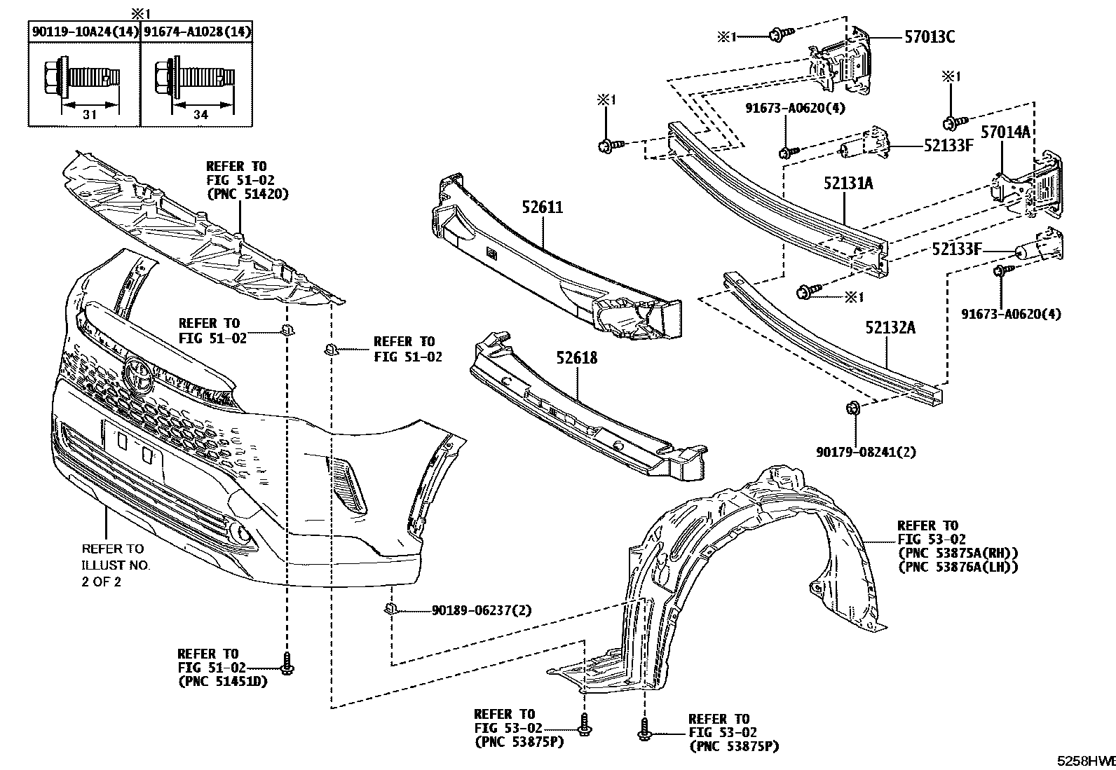 Toyota COROLLA 前保险杠及附件 EPC diagram — 5258HWB