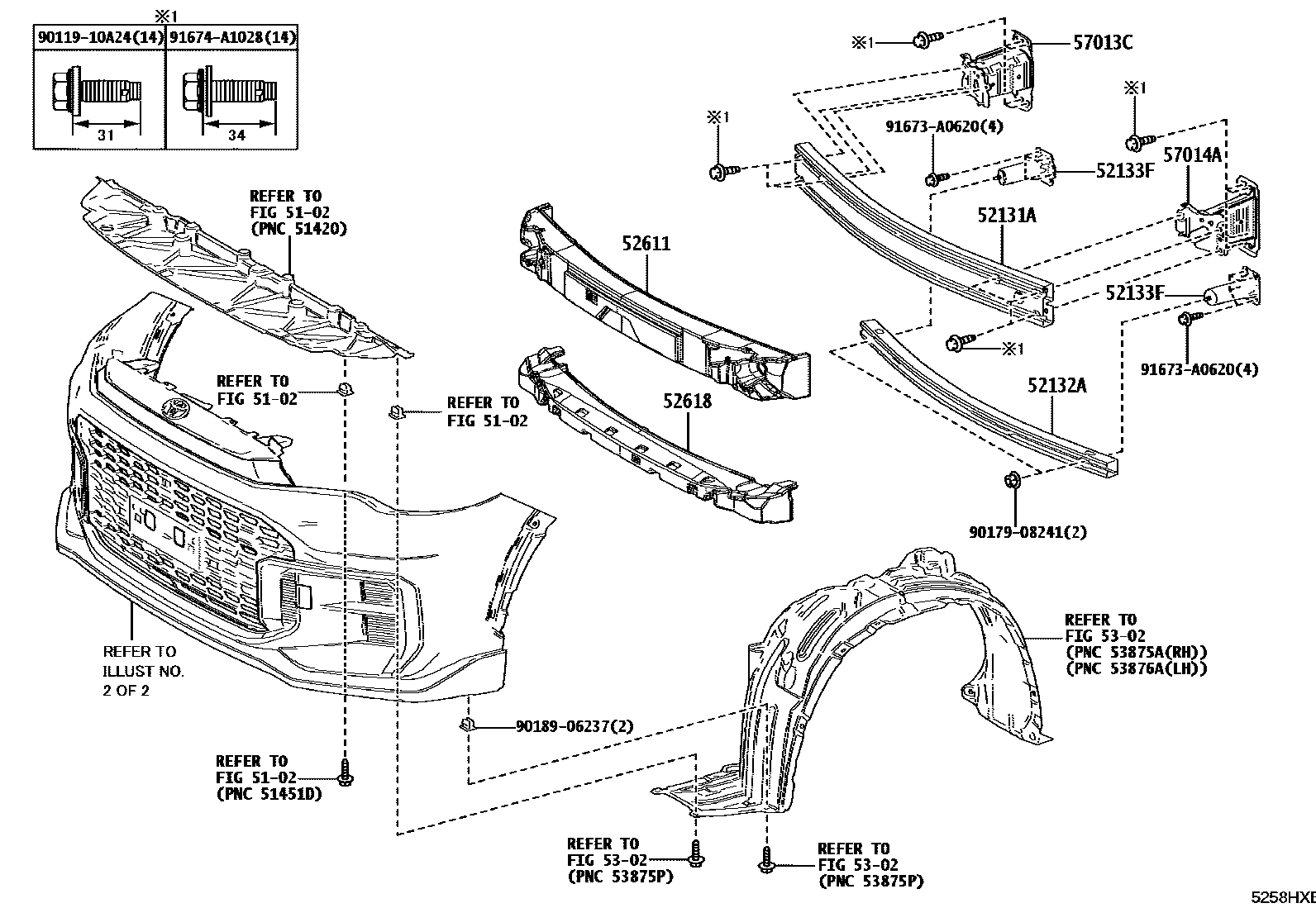 Toyota COROLLA 前保险杠及附件 EPC diagram — 5258HXB