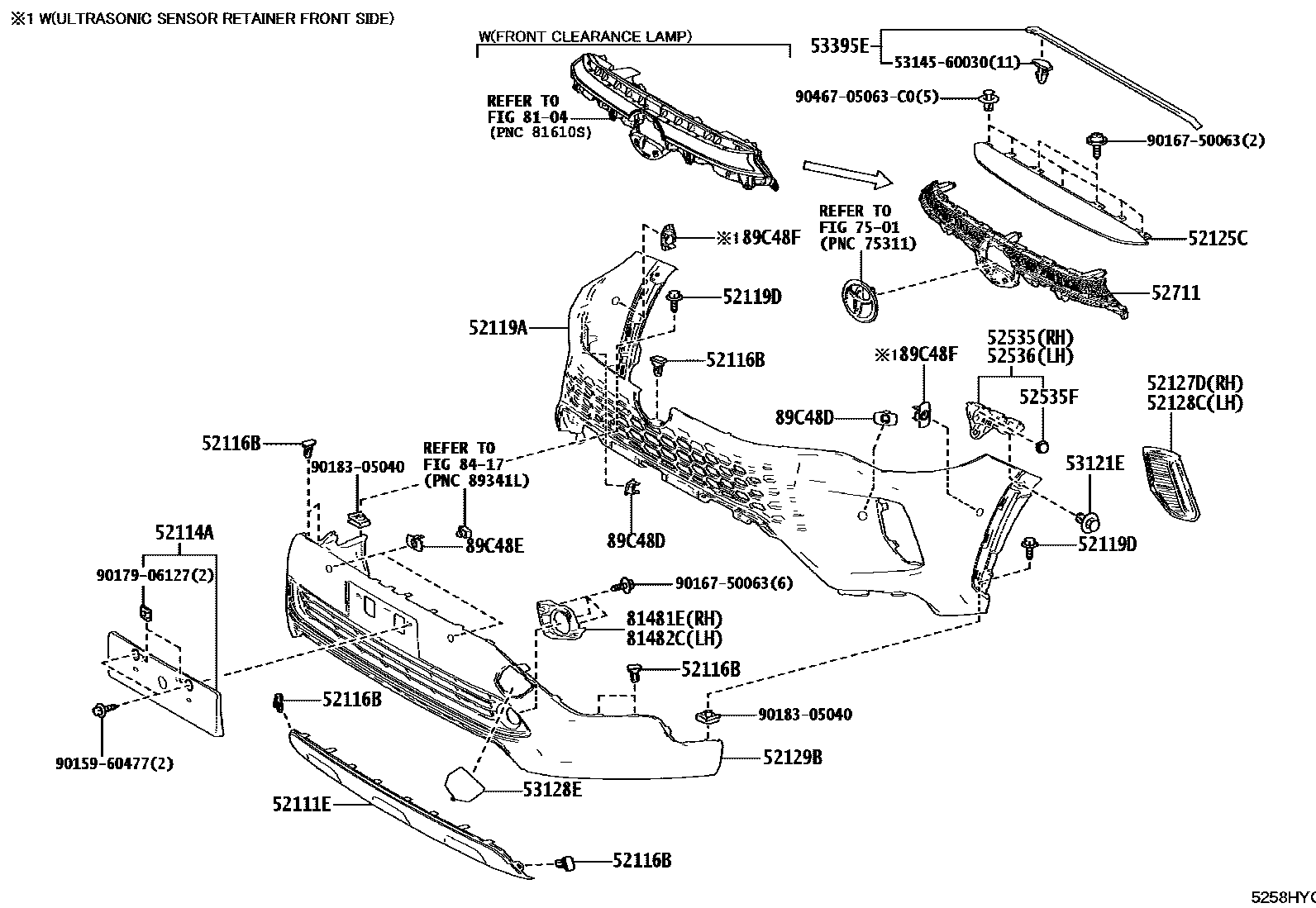 Toyota COROLLA 前保险杠及附件 EPC diagram — 5258HYC