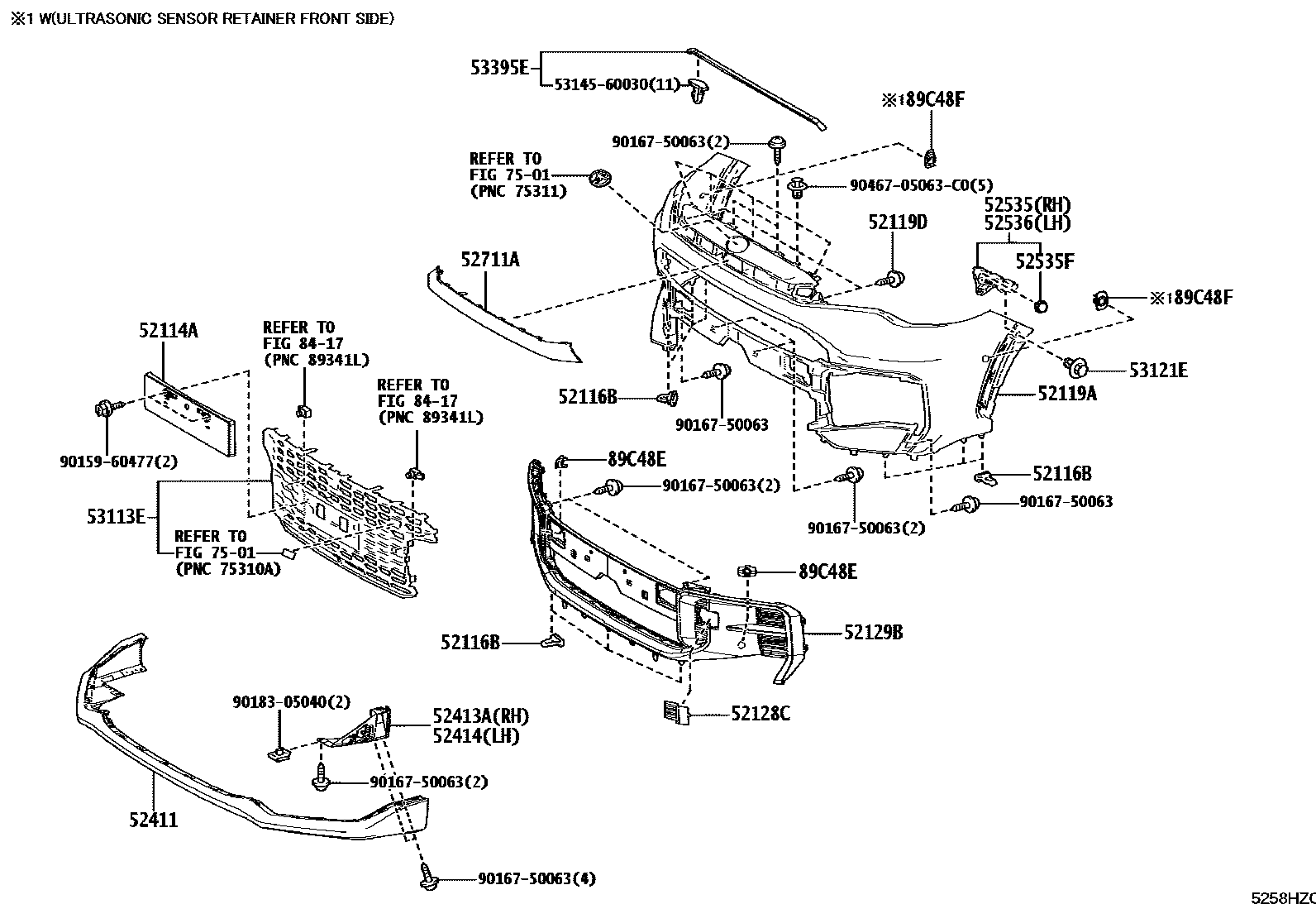 Toyota COROLLA 前保险杠及附件 EPC diagram — 5258HZC